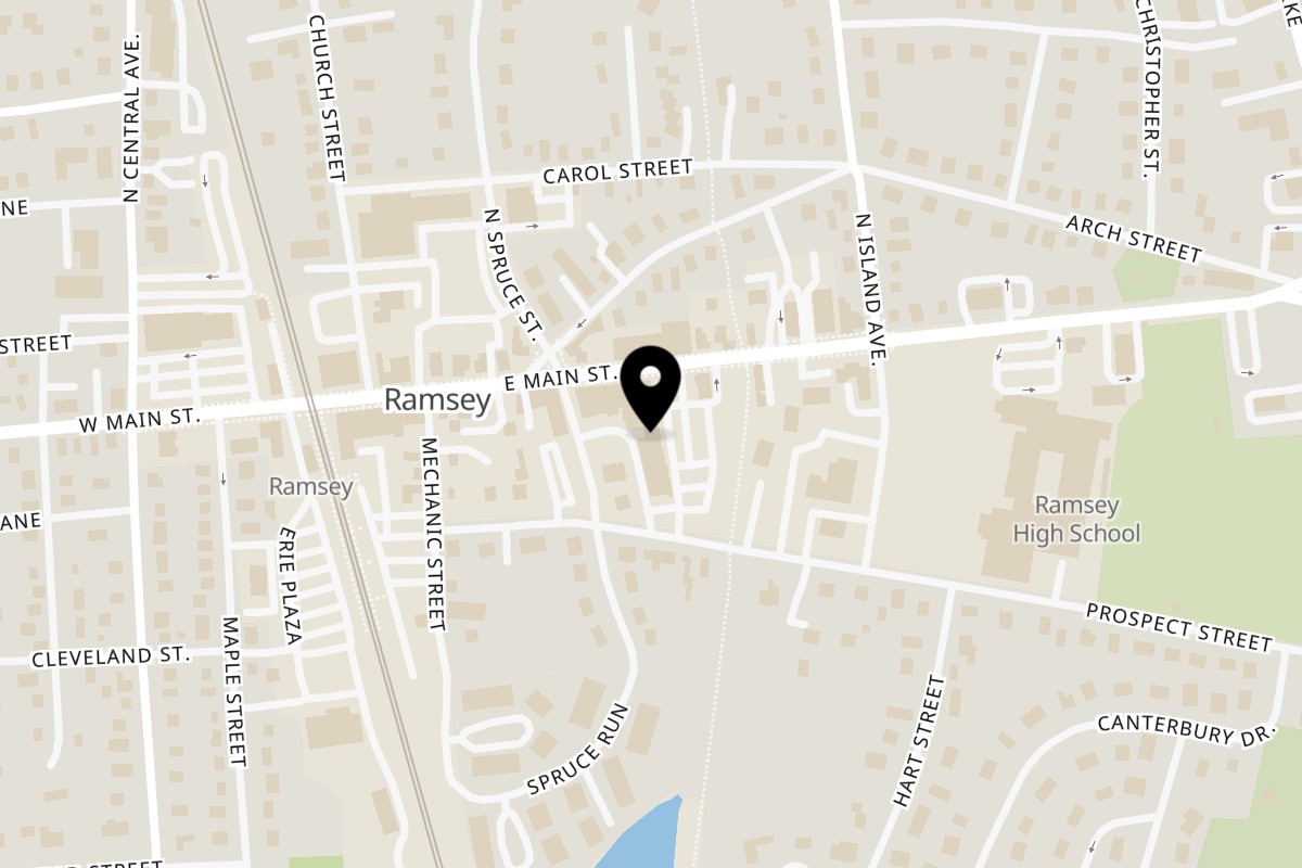 Map showing the location of CARS Eatery Ramsey on 114 E Main St in Ramsey